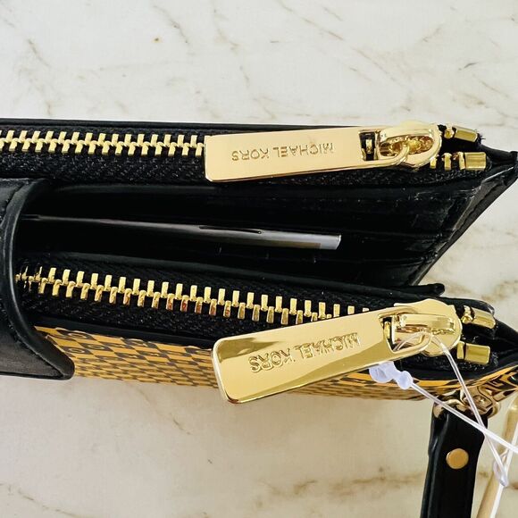 MICHAEL KORS New York City Taxi Yellow Multi Leather Double Zip Wallet Wristlet - Picture 5 of 7